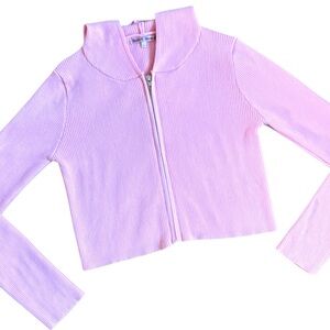 Kids Pink Ribbed Zip-Up Top​